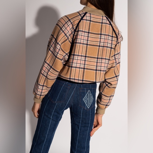 See by Chloe Wool Bomber (Multi-Color Beige) Plaid Jacket - Size 36 - Picture 5 of 15